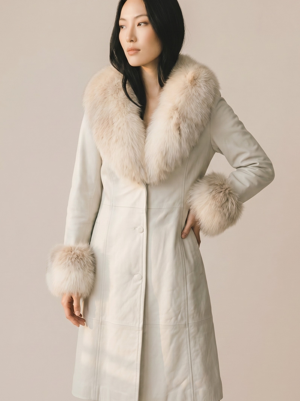 RARE VINTAGE 1960's FOX FUR LEATHER TRENCH COAT